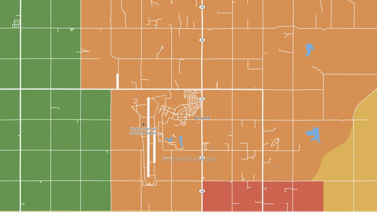 Burns Flat, OK Map of Robbery Rates