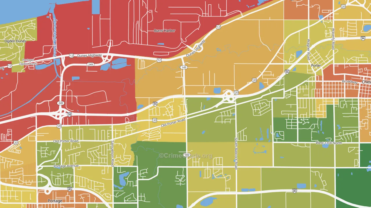 Burns Harbor, IN Map of Robbery Rates
