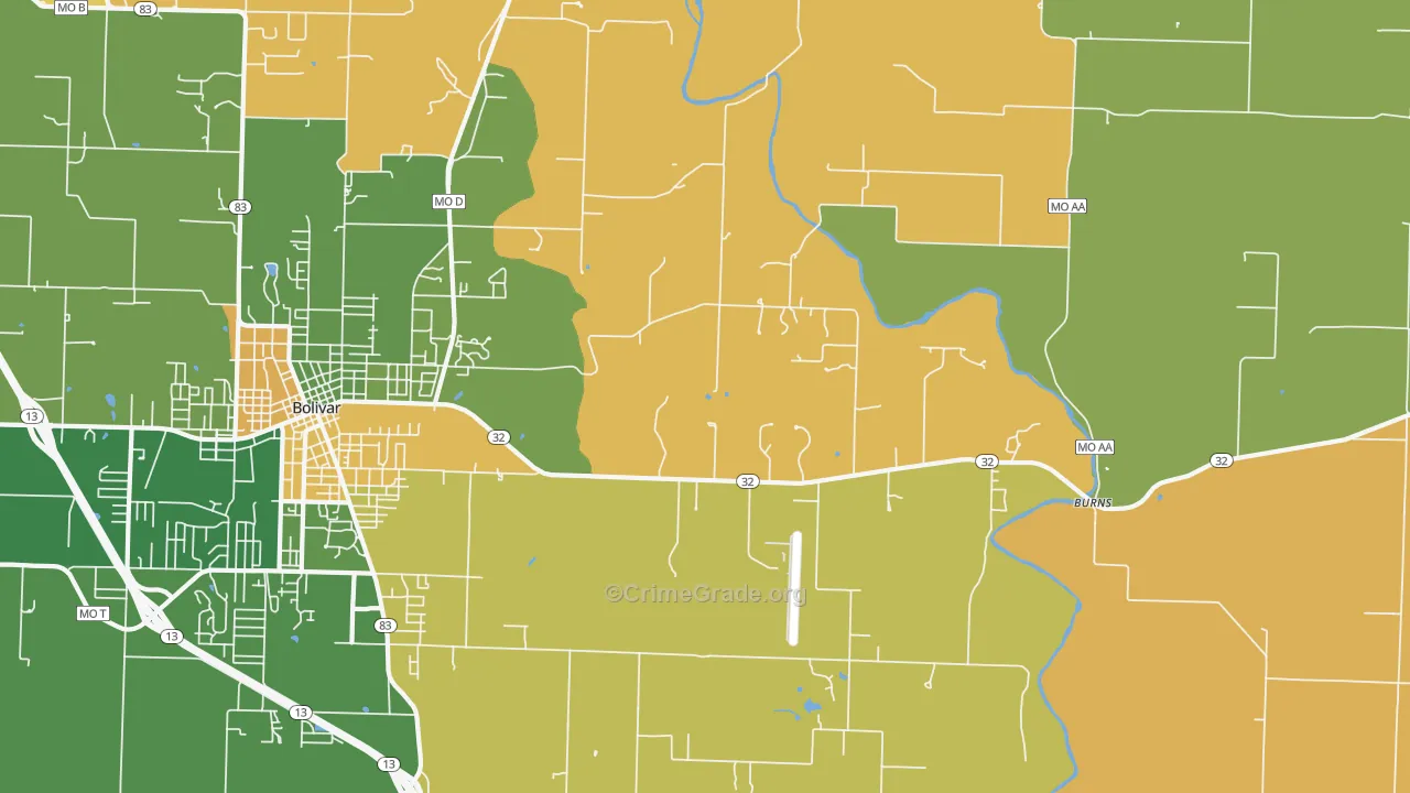 Burns, MO Map of Robbery Rates