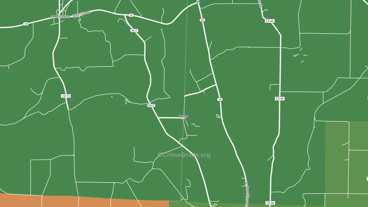 Burns, NY Map of Robbery Rates
