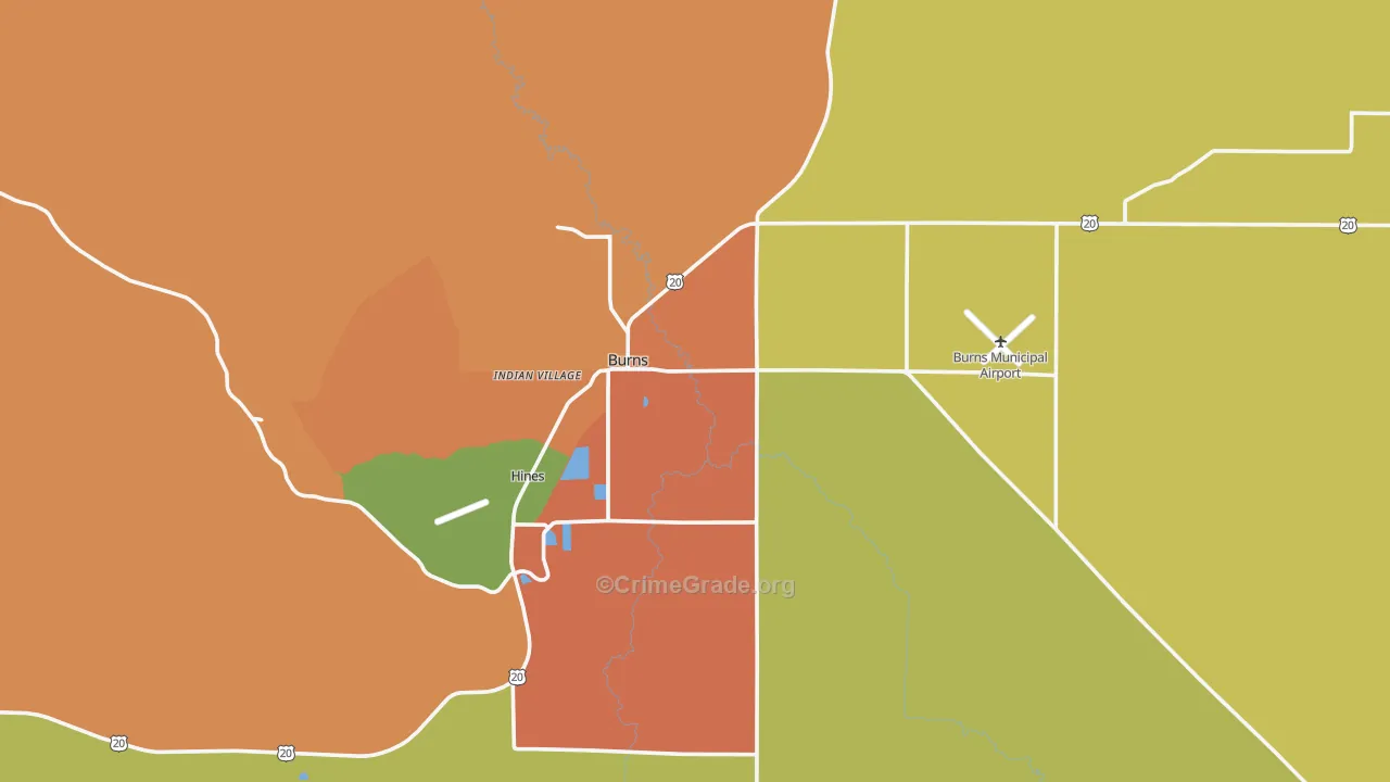 Burns, OR Map of Robbery Rates