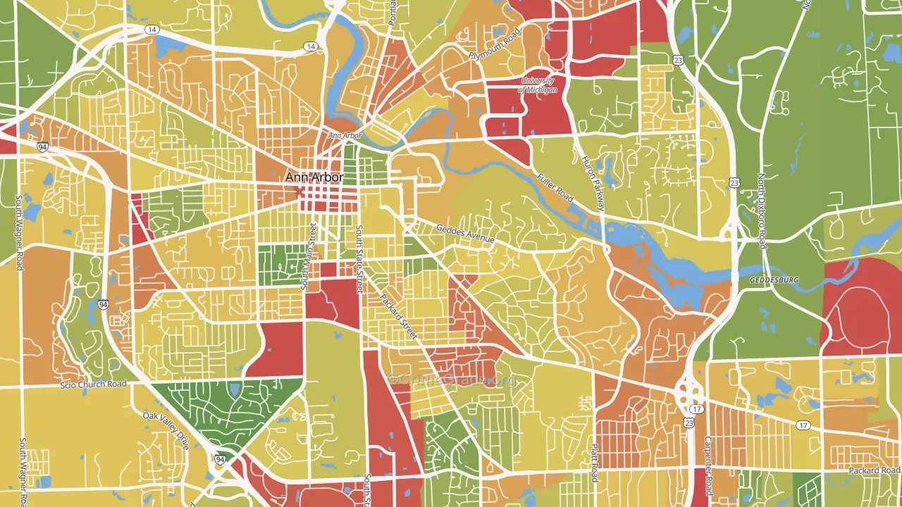 Burns Park, Ann Arbor, MI Map of Robbery Rates