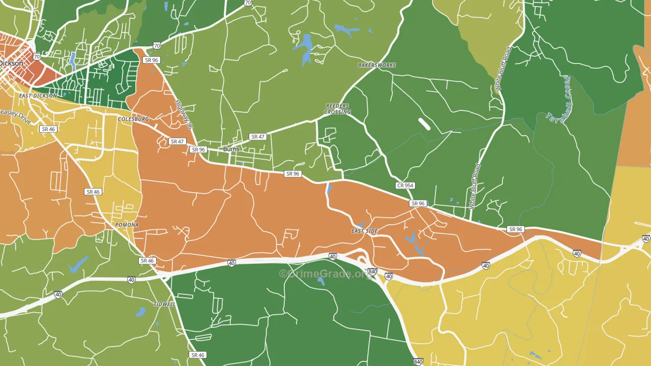 Burns, TN Map of Robbery Rates