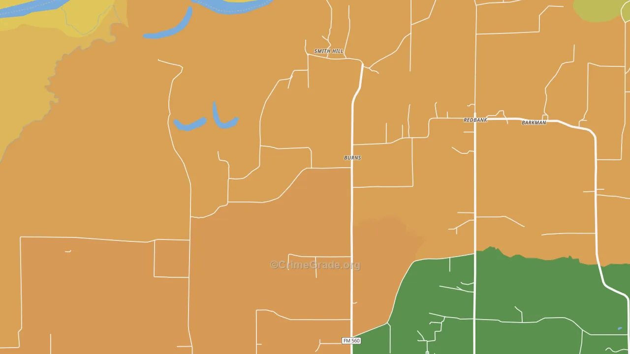 Burns, TX Map of Robbery Rates