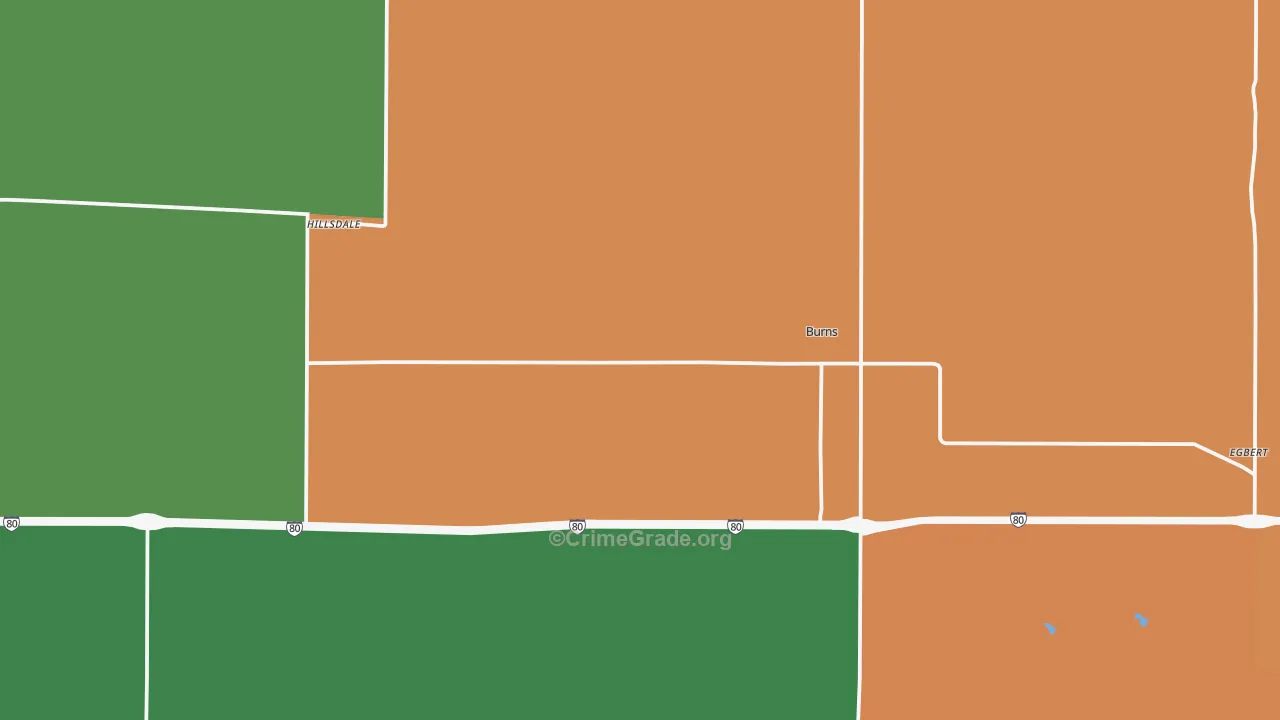 Burns, WY Map of Robbery Rates