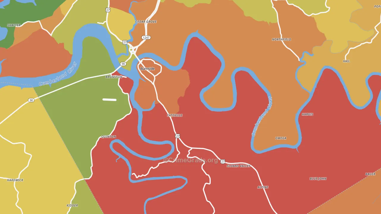 Burnside, KY Map of Robbery Rates
