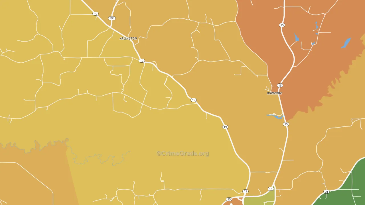Burnside, MS Map of Robbery Rates