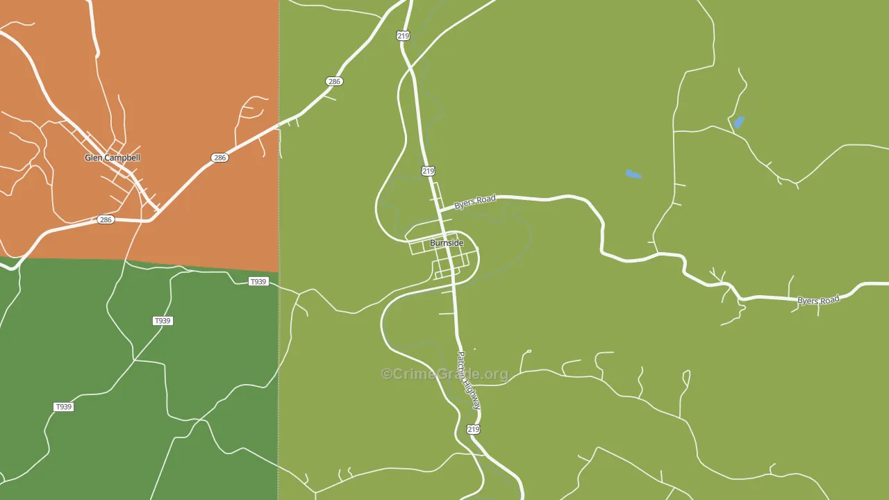Burnside, PA Map of Robbery Rates