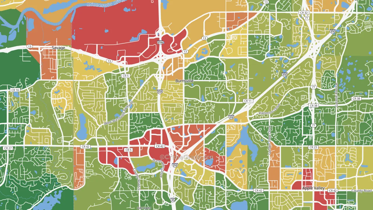Burnsville, MN Map of Robbery Rates
