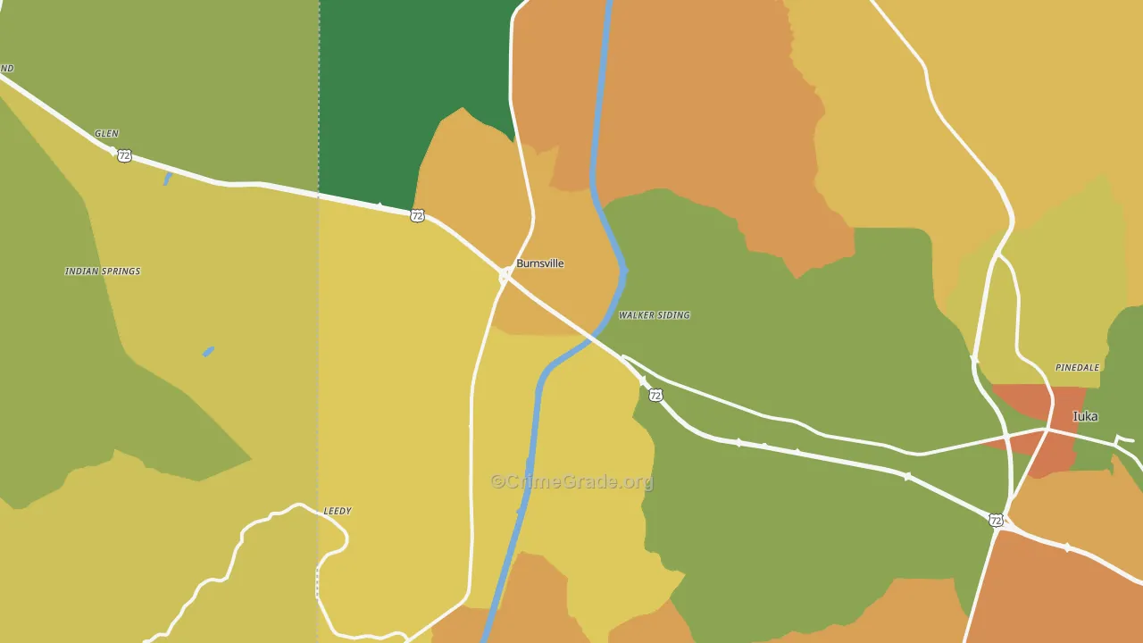 Burnsville, MS Map of Robbery Rates