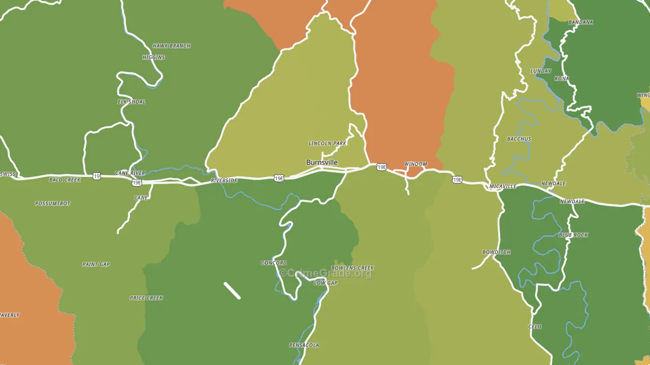 Burnsville, NC Map of Robbery Rates