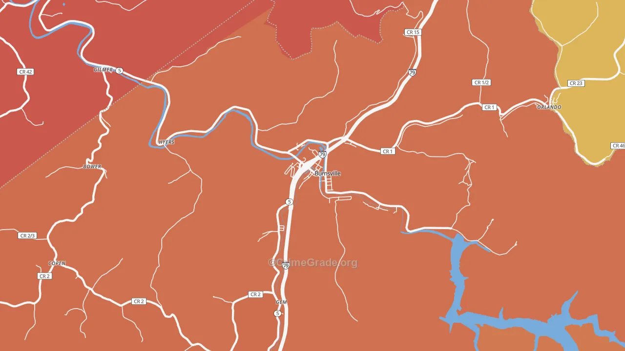 Burnsville, WV Map of Robbery Rates
