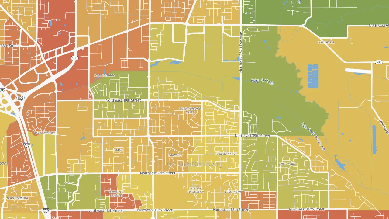 Burnt Bridge Creek, Vancouver, WA Map of Robbery Rates