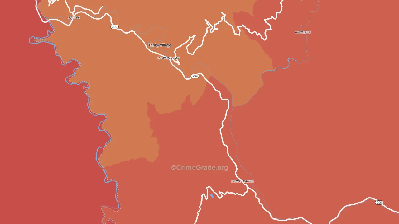 Burnt Ranch, CA Map of Robbery Rates