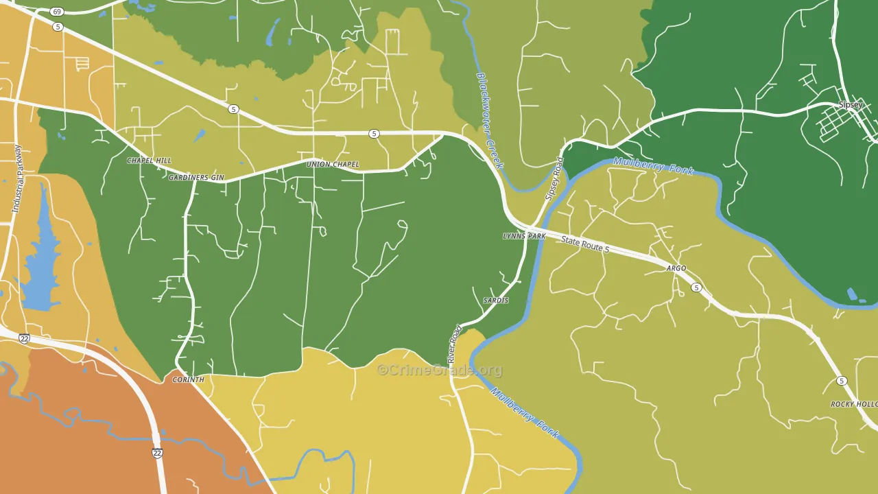 Burnwell, AL Map of Robbery Rates