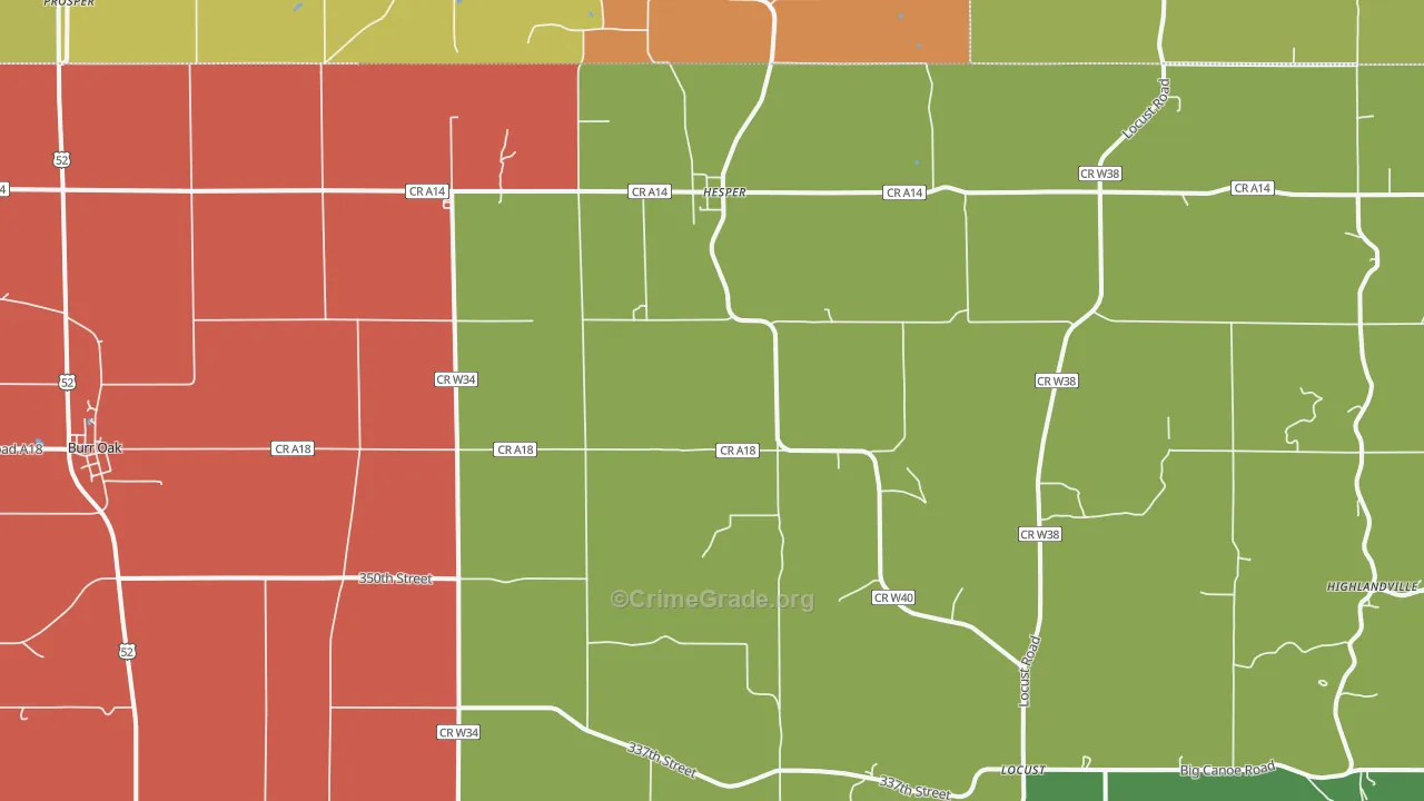 Burr Oak, IA Map of Robbery Rates
