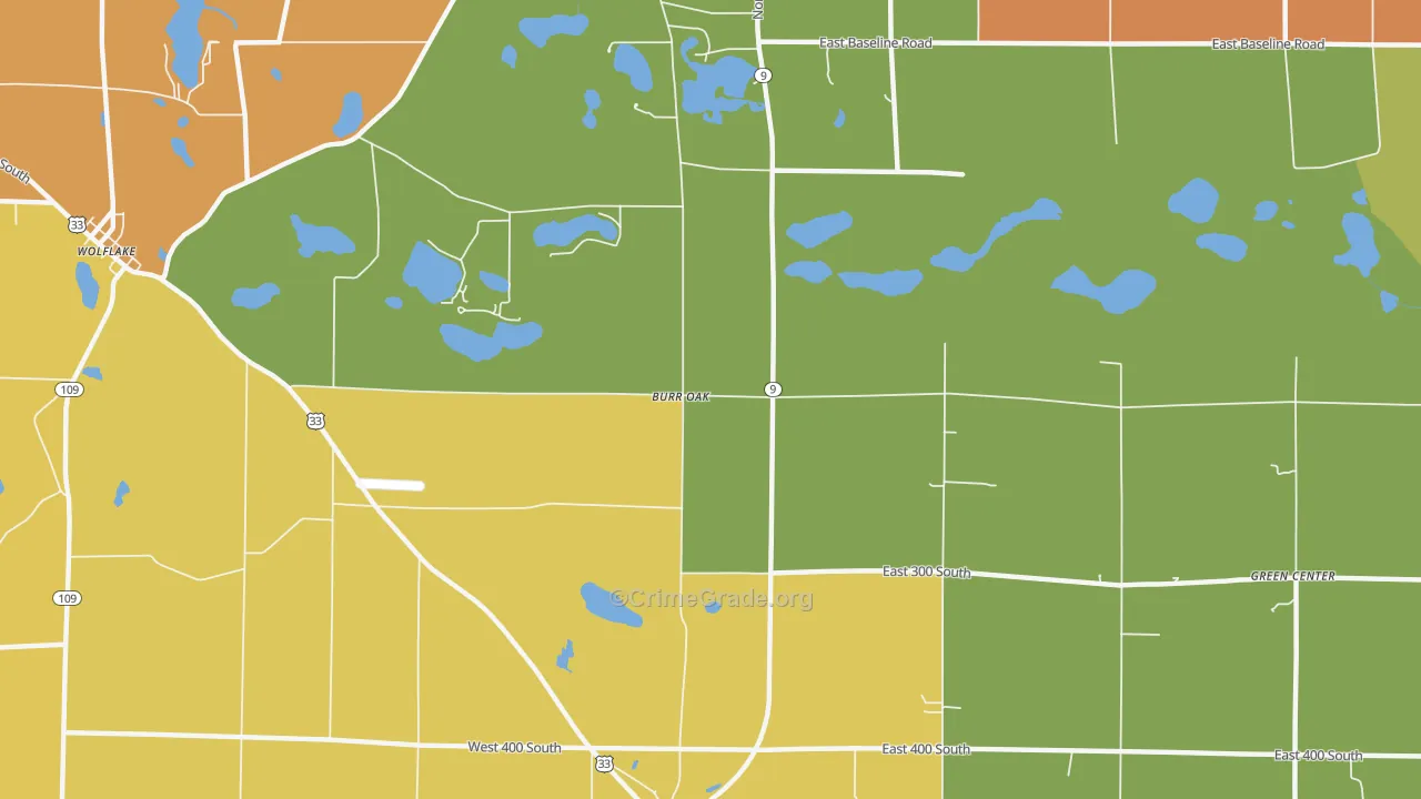 Burr Oak, IN Map of Robbery Rates