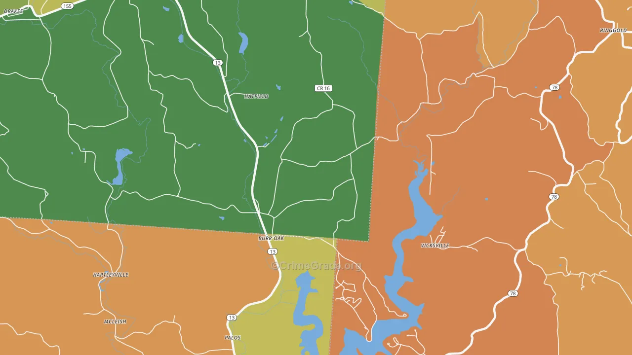 Burr Oak, OH Map of Robbery Rates