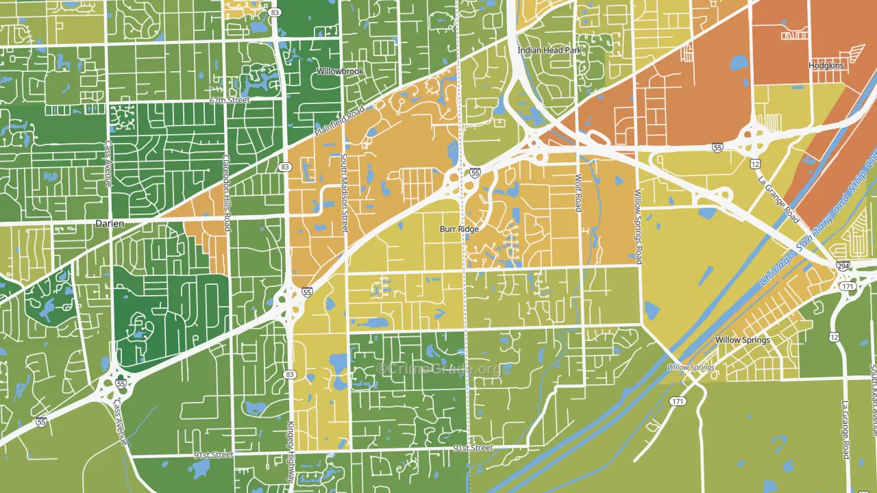 Burr Ridge, IL Map of Robbery Rates
