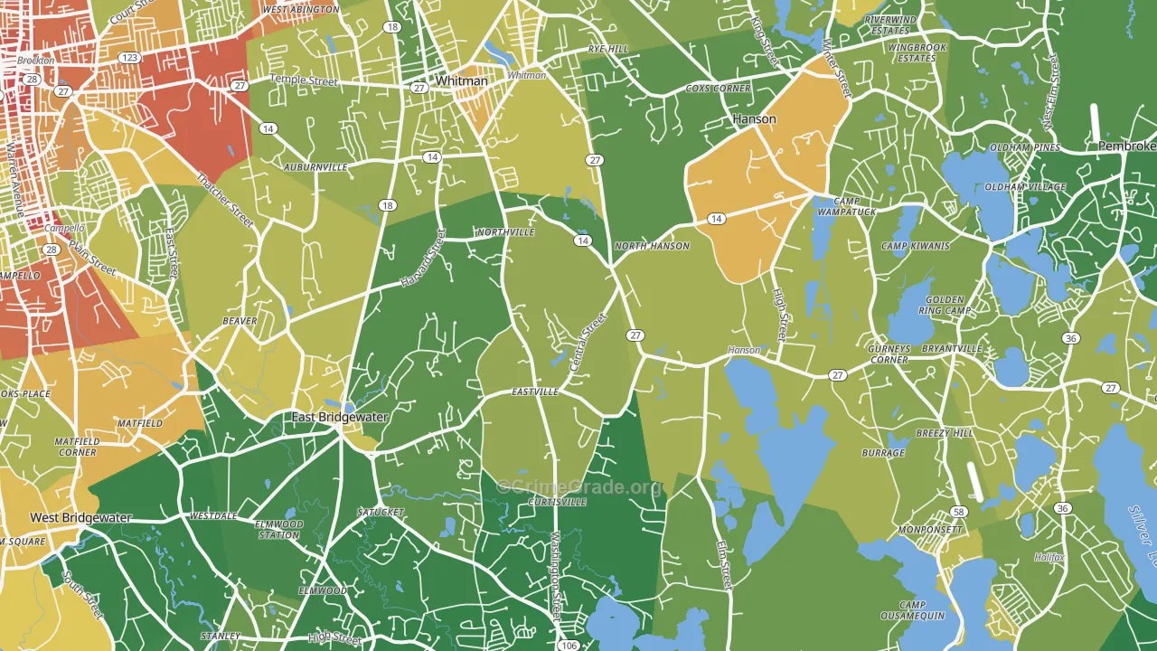 Burrage, Hanson, MA Map of Robbery Rates