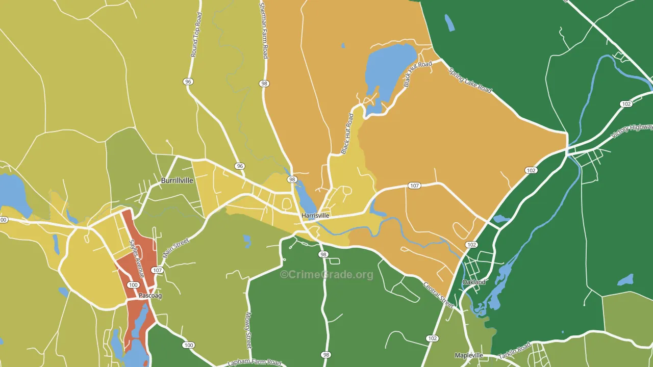 Burrillville, RI Map of Robbery Rates