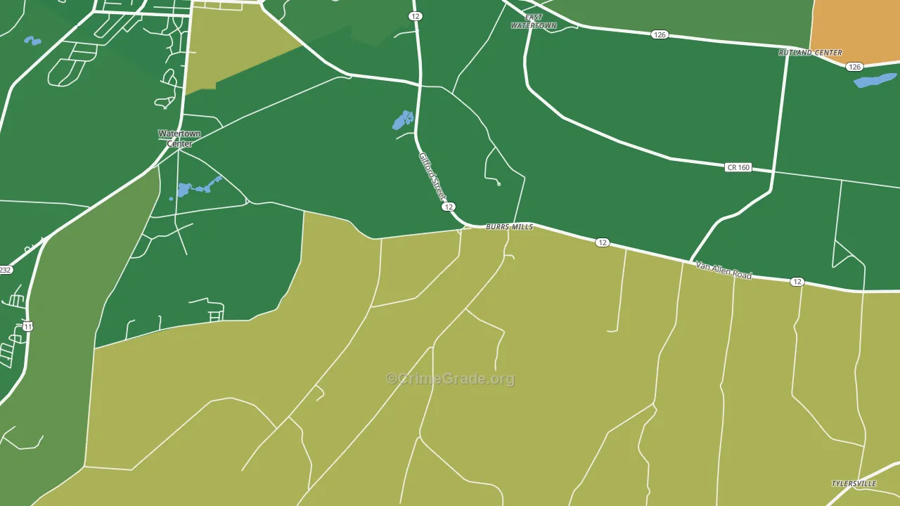Burrs Mills, NY Map of Robbery Rates