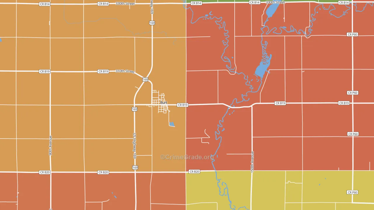 Burt, IA Map of Robbery Rates