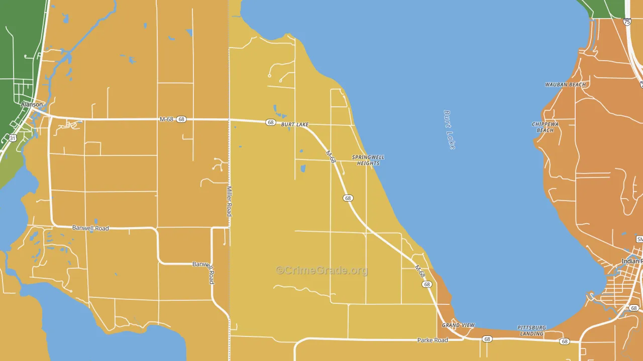 Burt Lake, MI Map of Robbery Rates