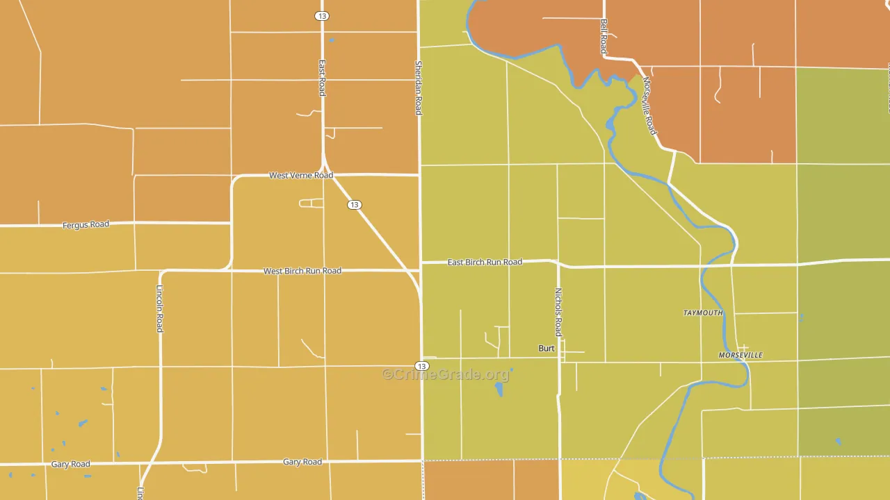 Burt, MI Map of Robbery Rates