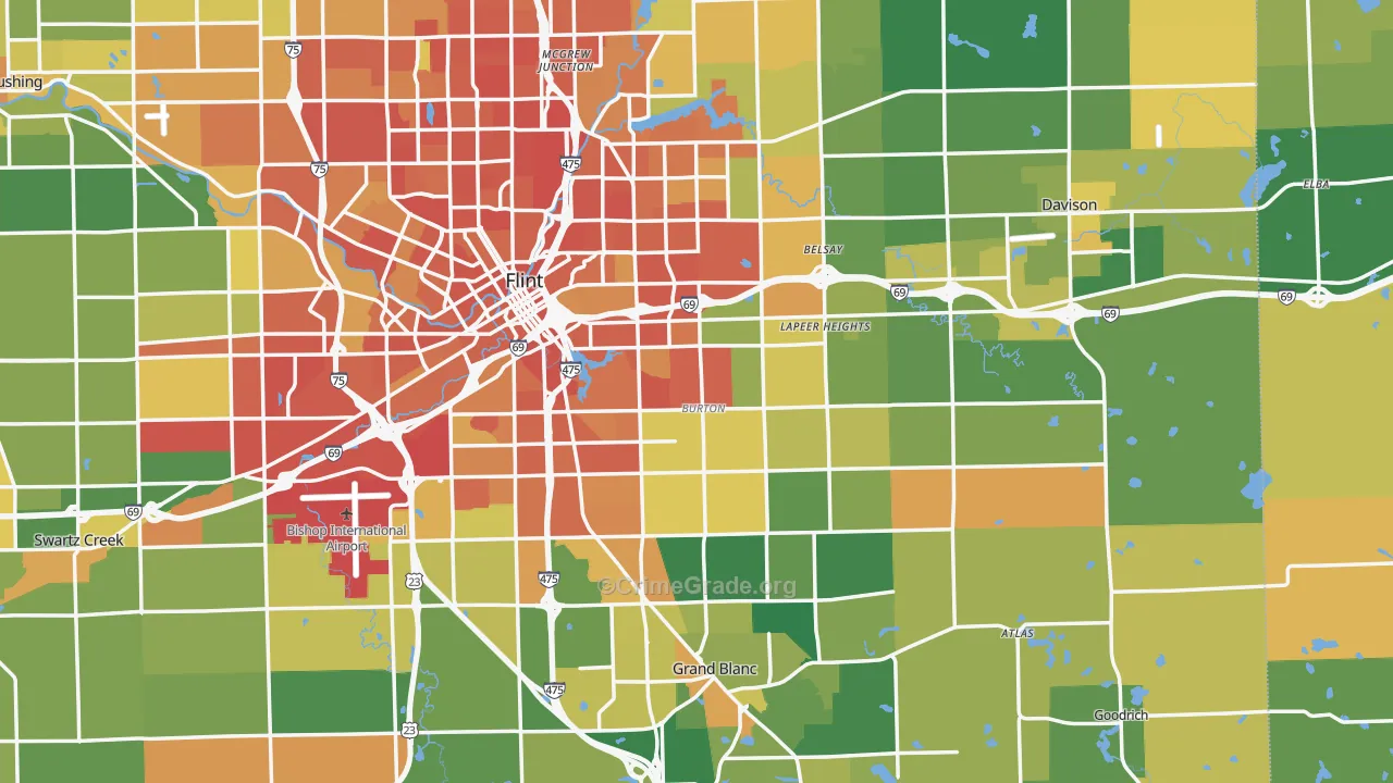 Burton, MI Map of Robbery Rates