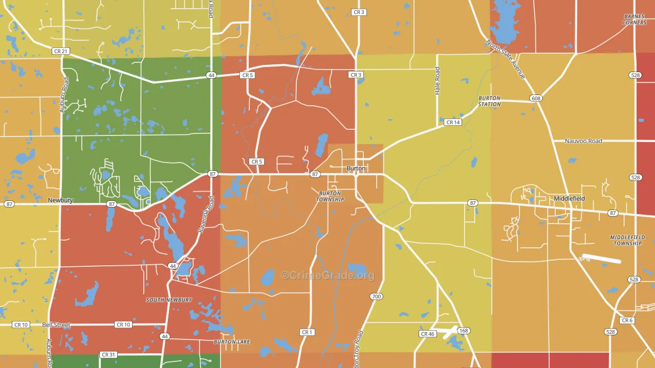 Burton, OH Map of Robbery Rates