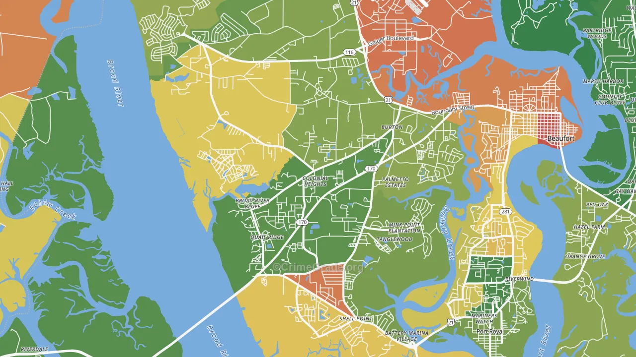 Burton, SC Map of Robbery Rates