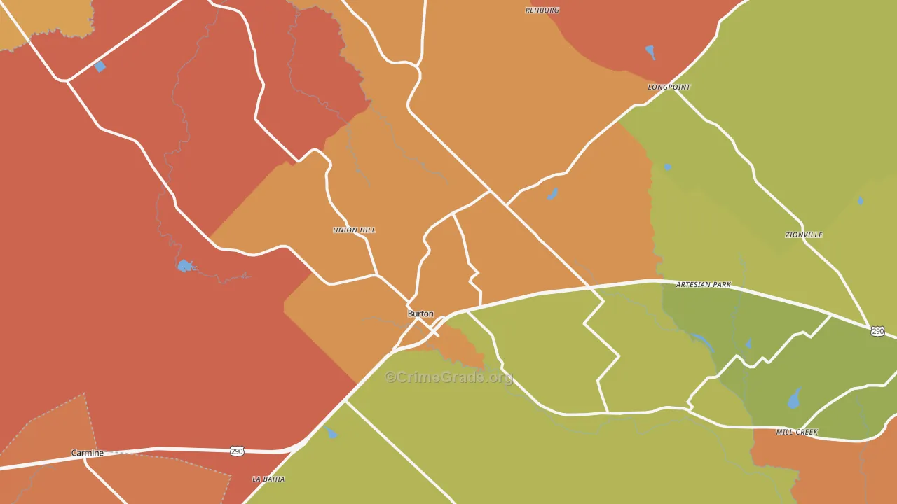 Burton, TX Map of Robbery Rates