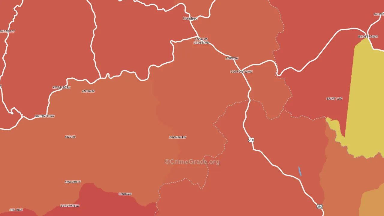 Burton, WV Map of Robbery Rates