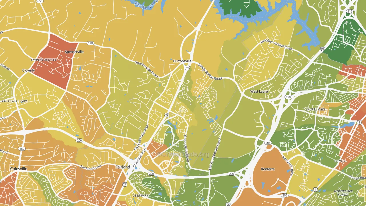 Burtonsville, MD Map of Robbery Rates