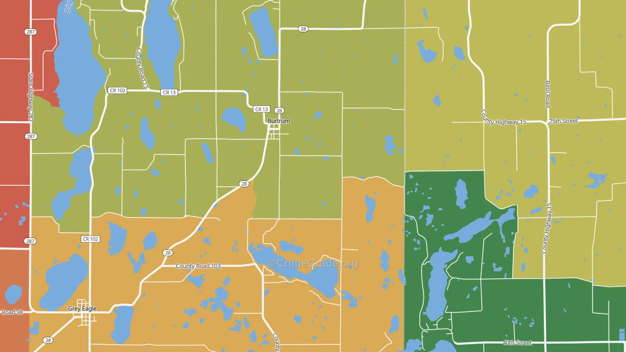 Burtrum, MN Map of Robbery Rates