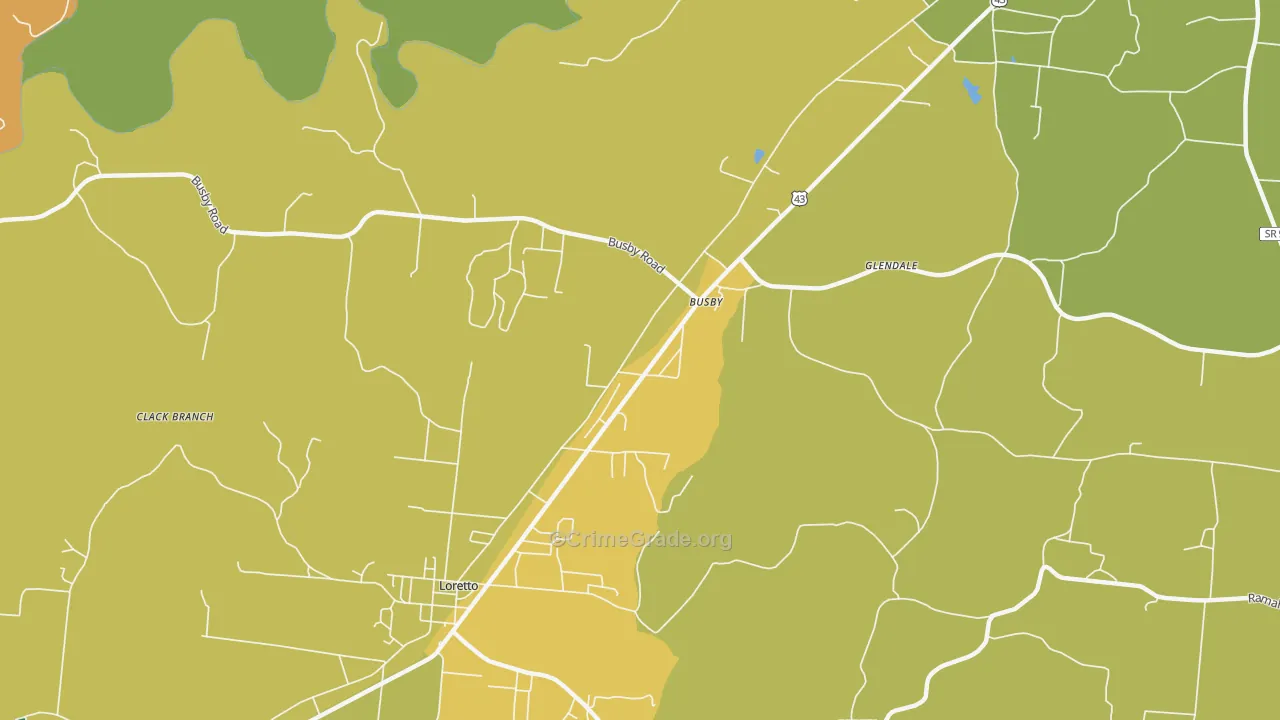 Busby, TN Map of Robbery Rates