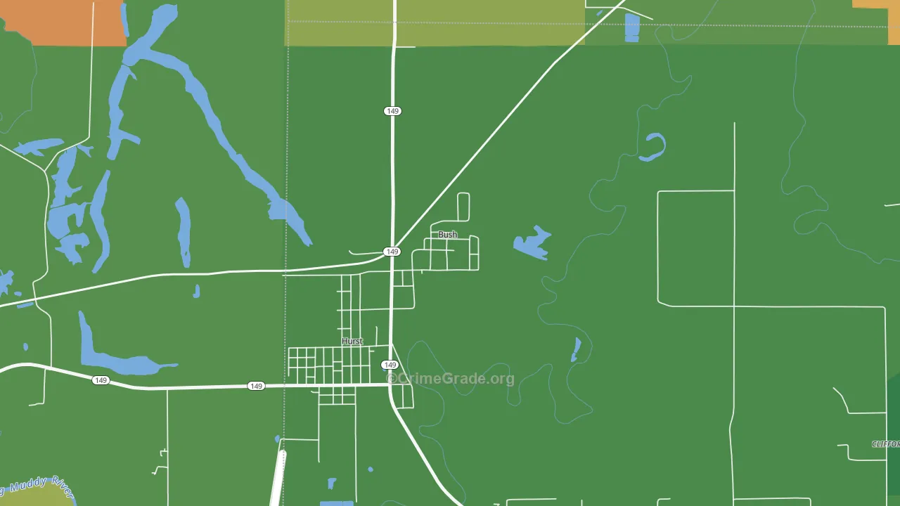 Bush, IL Map of Robbery Rates