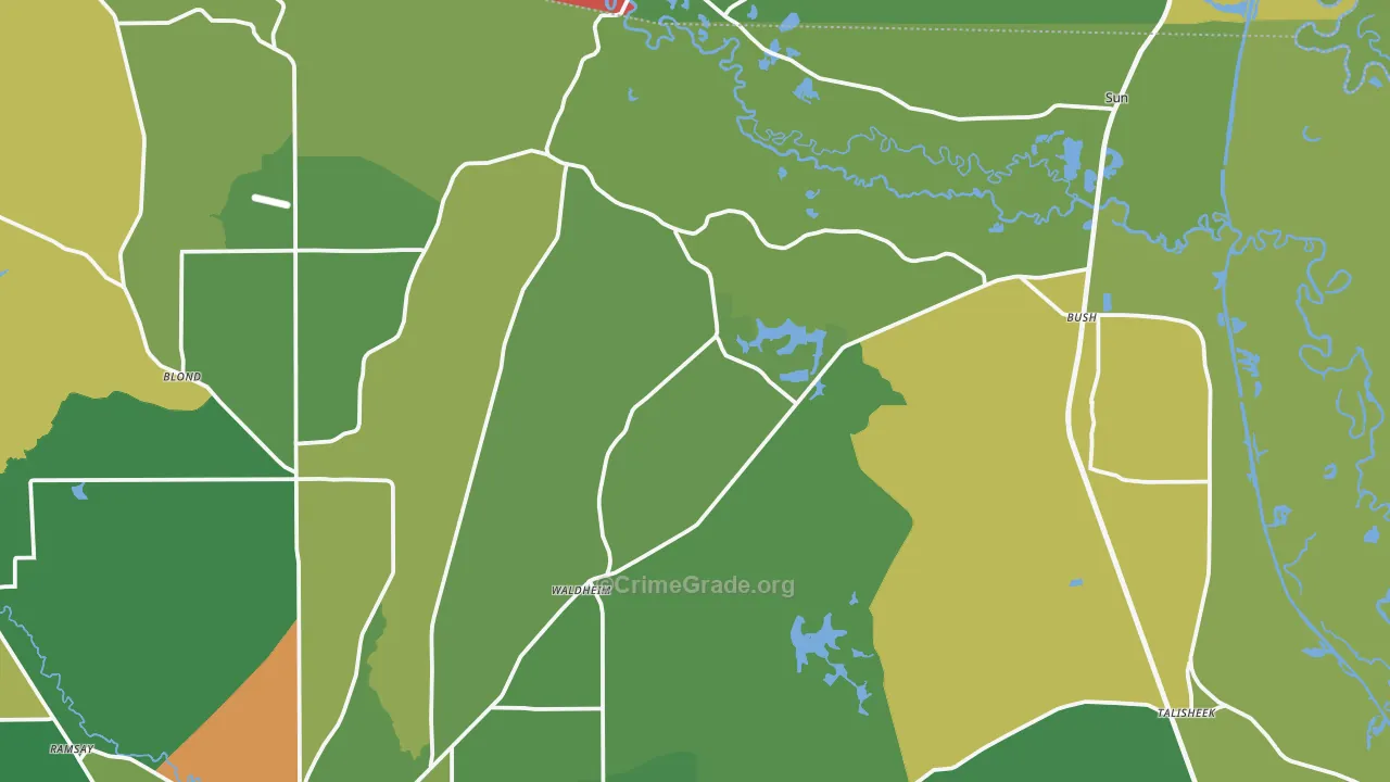 Bush, LA Map of Robbery Rates