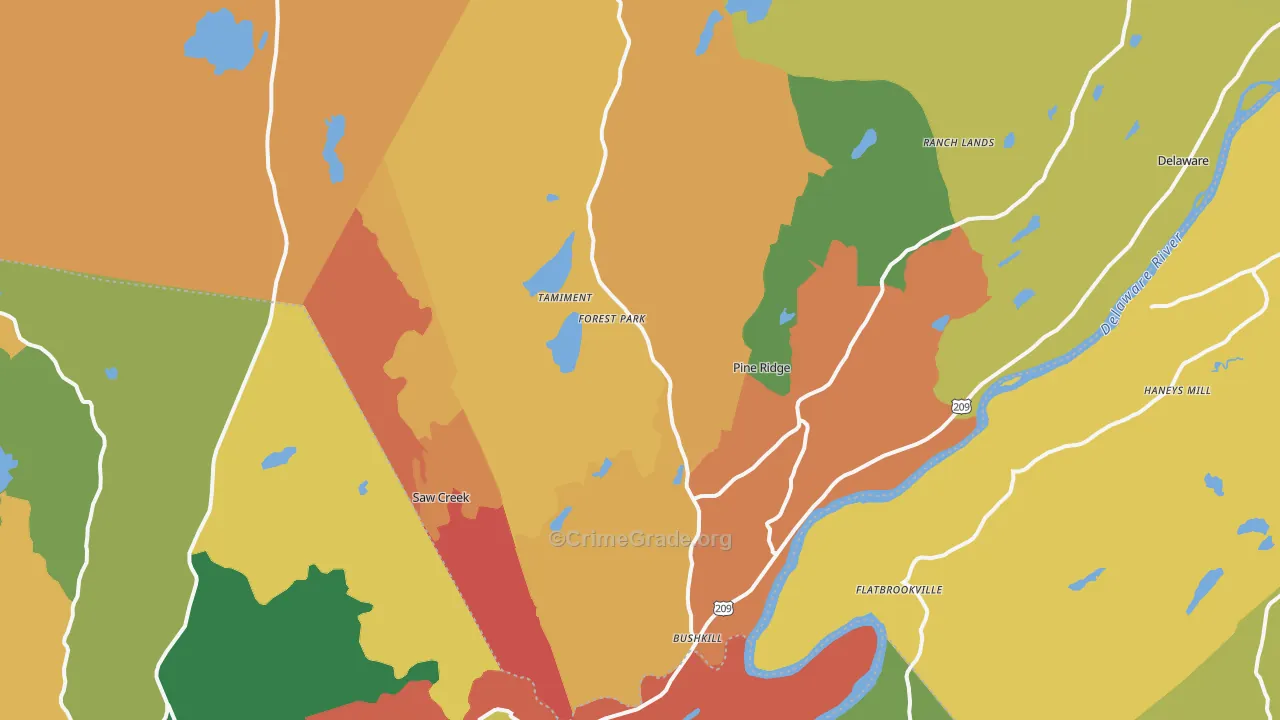 Bushkill, PA Map of Robbery Rates