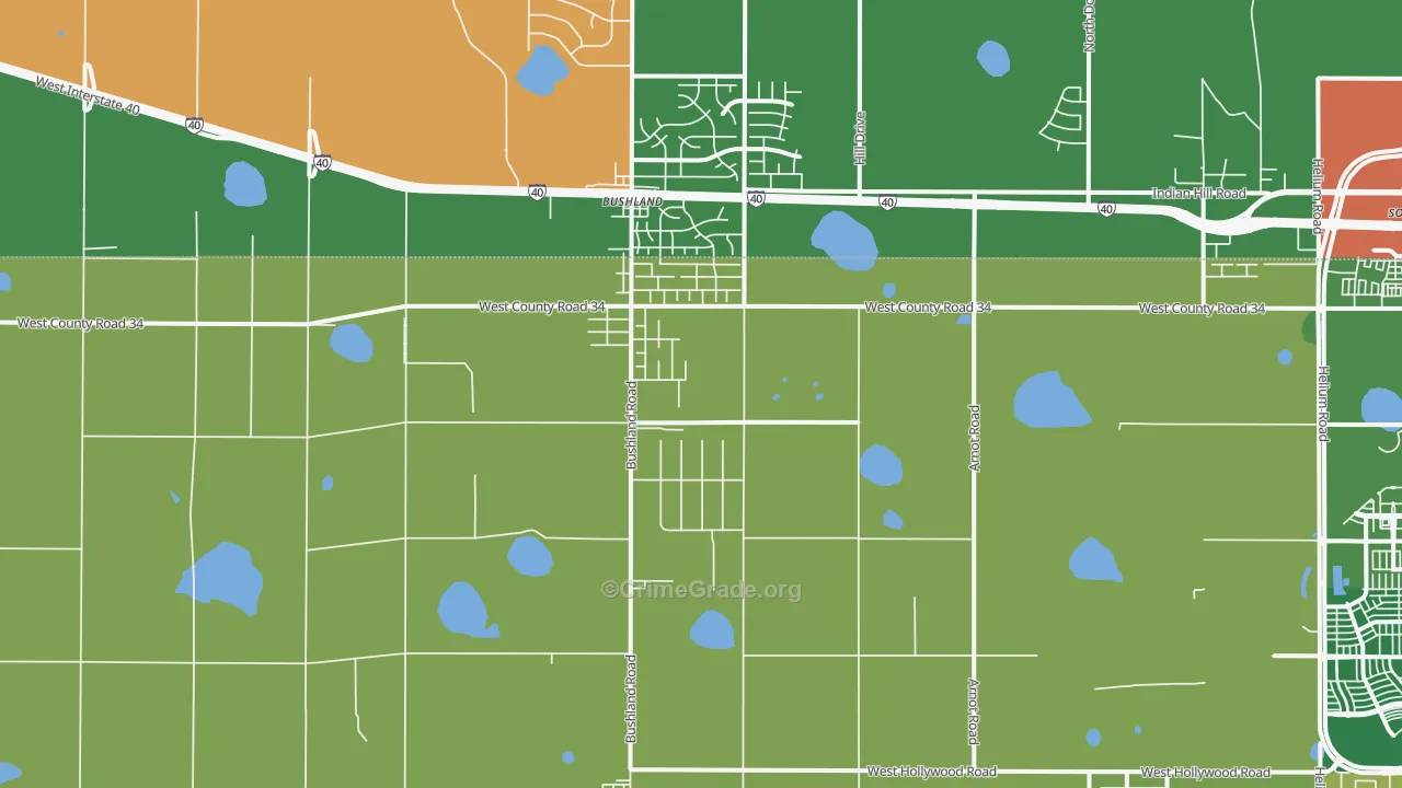 Bushland, TX Map of Robbery Rates
