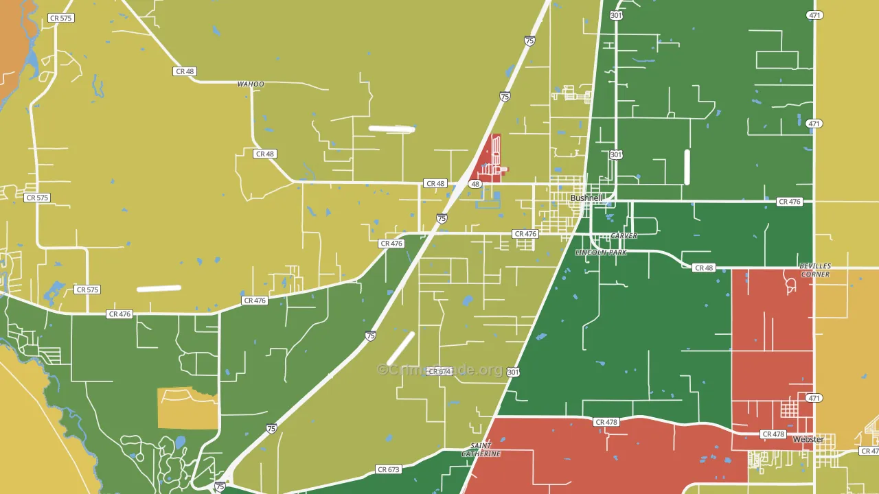 Bushnell, FL Map of Robbery Rates