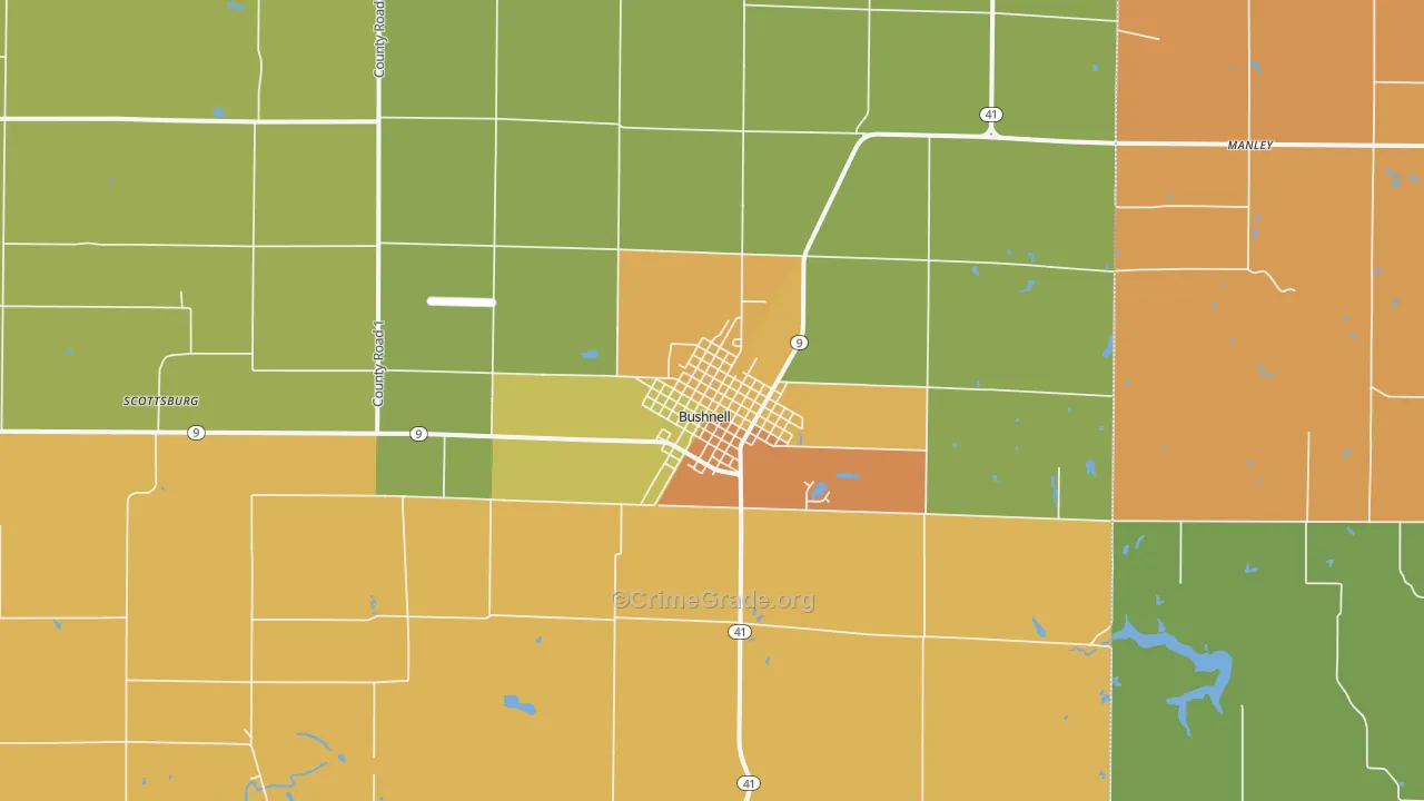 Bushnell, IL Map of Robbery Rates