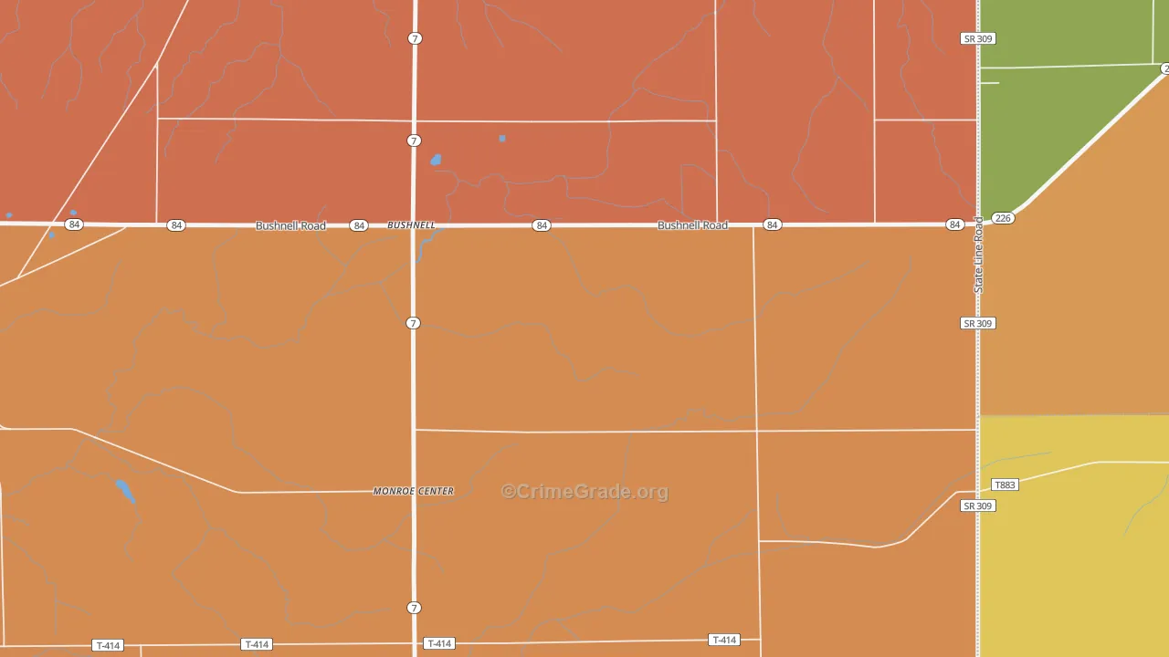 Bushnell, OH Map of Robbery Rates