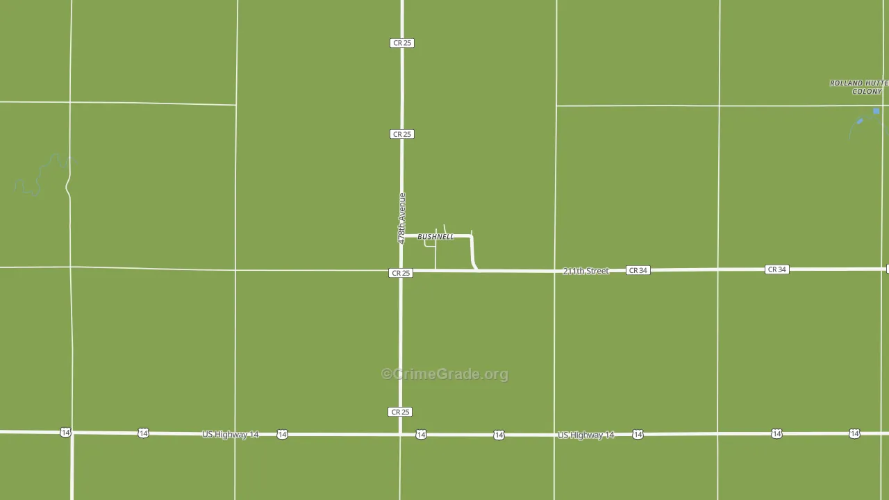 Bushnell, SD Map of Robbery Rates