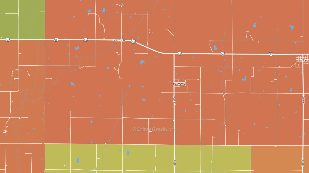 Bushong, KS Map of Robbery Rates
