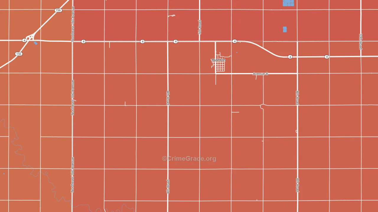 Bushton, KS Map of Robbery Rates