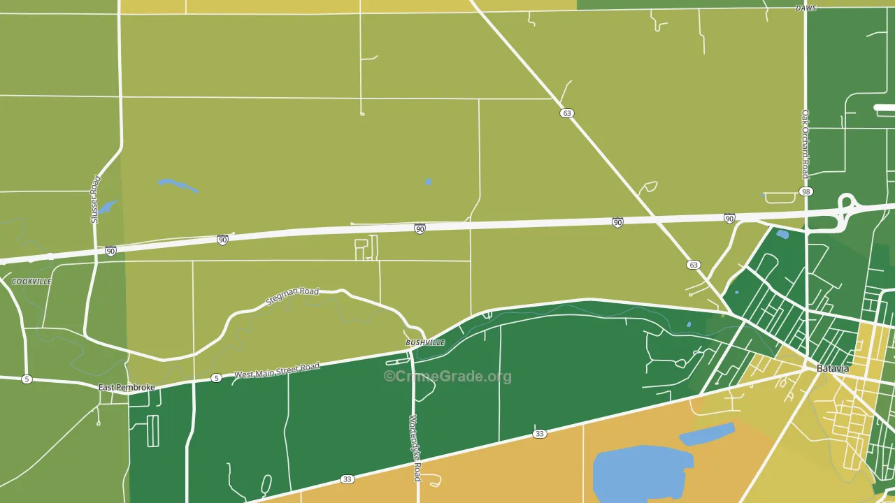 Bushville, NY Map of Robbery Rates