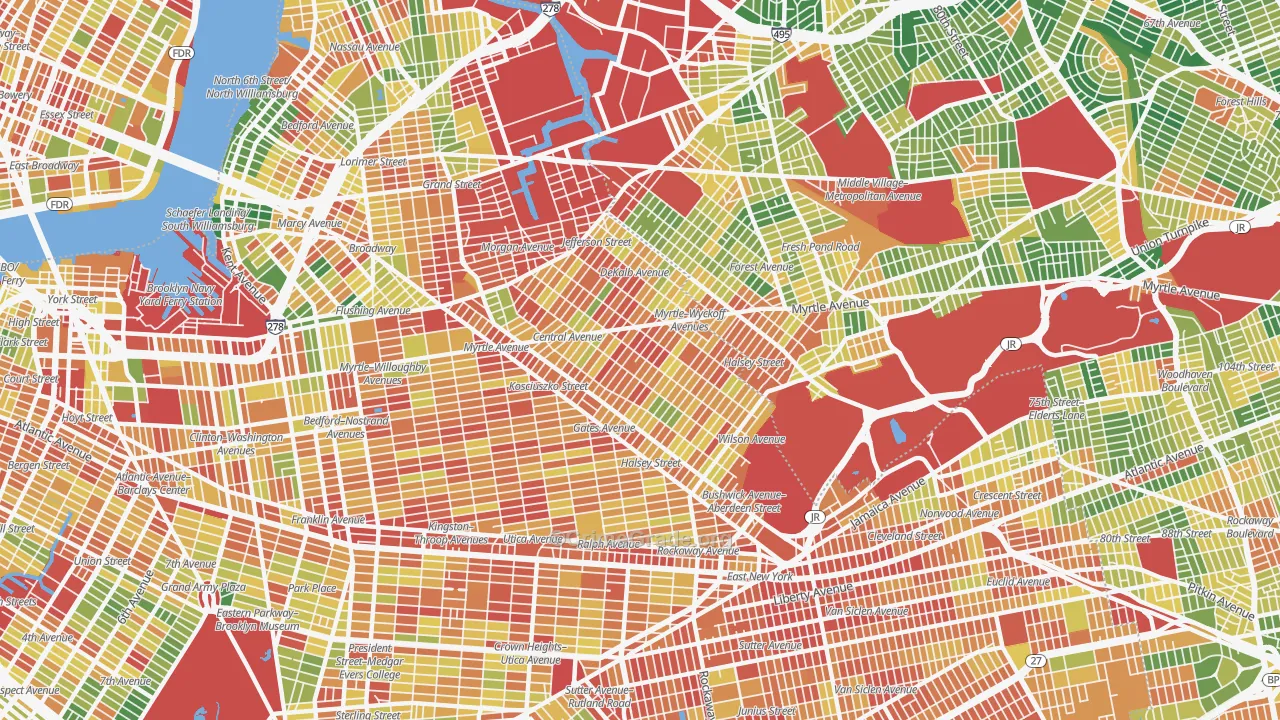 Bushwick, Brooklyn, NY Map of Robbery Rates