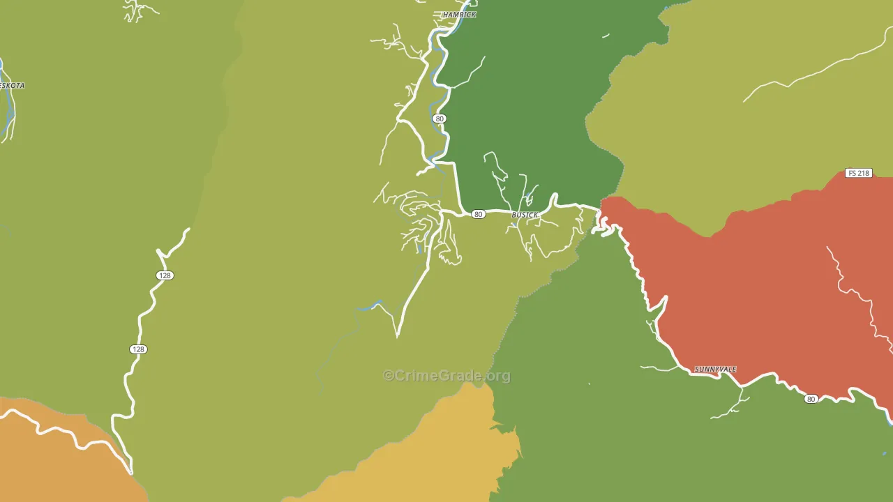 Busick, NC Map of Robbery Rates
